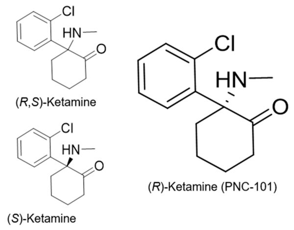 3D molecular model of racemic ketamine showing S- and R-enantiomers