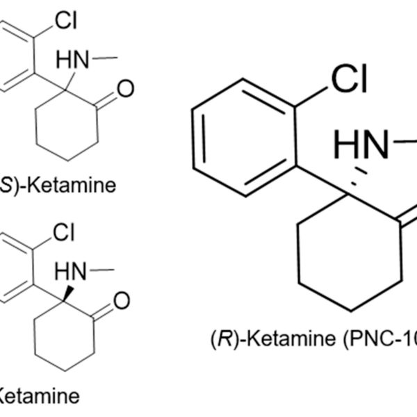 3D molecular model of racemic ketamine showing S- and R-enantiomers